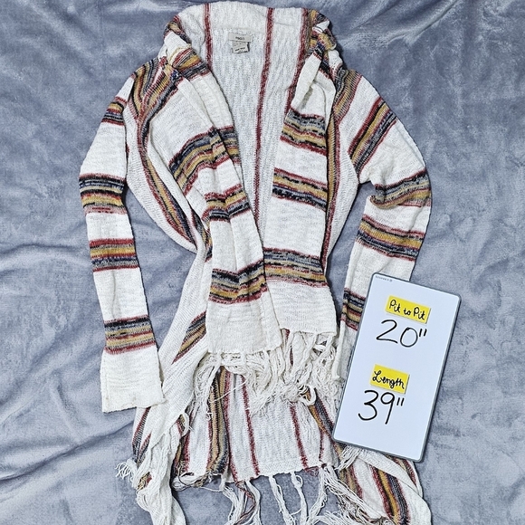 ESCIO | WATERFALL FRONT, FRINGE BOTTOM STRIPED LIGHTWEIGHT CARDIGAN - Picture 16 of 16